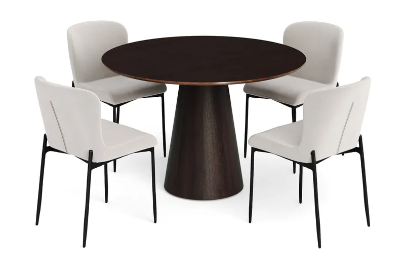 Siena Matgrupp runt 110 cm Rökt Ek med 4 Elsie Matstolar - Rökt ek/Beige - Products - Möbler - Bord & matgrupp - Matgrupp