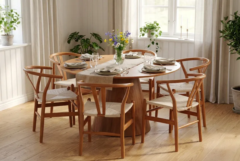 Siena Matgrupp runt 130 cm Ek med 6 Dastoori Matstolar - Ek - Products - Möbler - Bord & matgrupp - Matgrupp