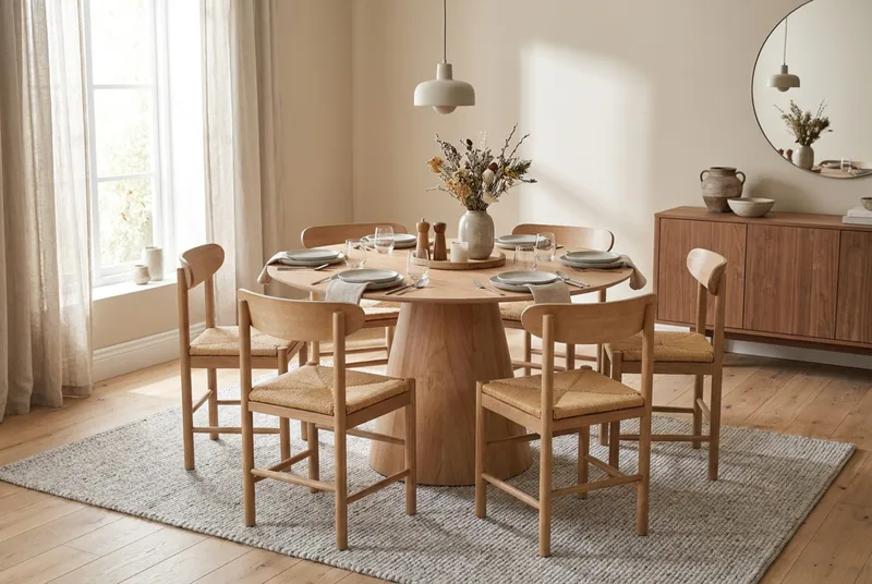 Siena Matgrupp runt 130 cm Ek med 6 Malte Matstolar - Ek - Products - Möbler - Bord & matgrupp - Matgrupp