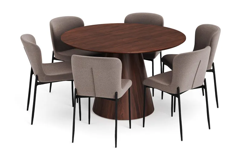 Siena Matgrupp runt 130 cm Valnöt med 6 Elsie Matstolar - Valnöt/Grå - Products - Möbler - Bord & matgrupp - Matgrupp