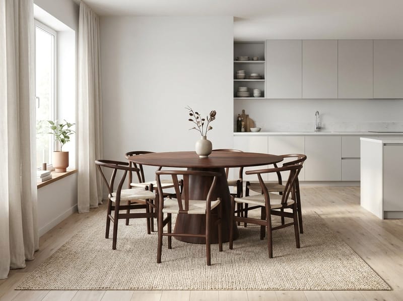 Siena Matgrupp runt 150 cm Valnöt med 6 Dastoori Matstolar - Valnöt - Products - Möbler - Bord & matgrupp - Matgrupp