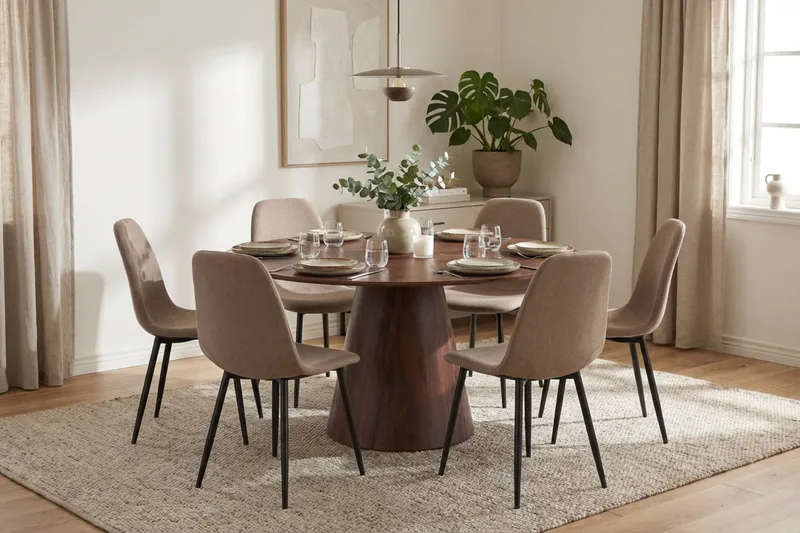 Siena Matgrupp runt 150 cm Valnöt med 6 Nibe Matstolar - Valnöt - Products - Möbler - Bord & matgrupp - Matgrupp