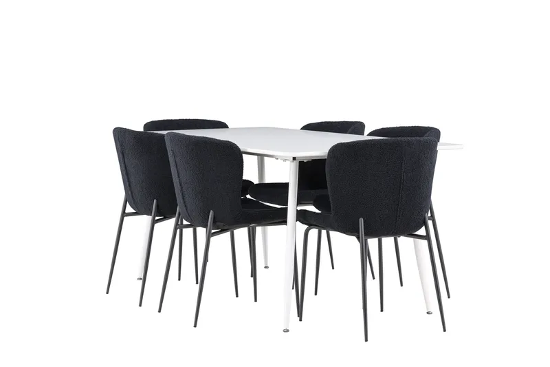 Silar Matgrupp 180 cm Rektangulär med 6 Modesto stolar, Vit/Svart