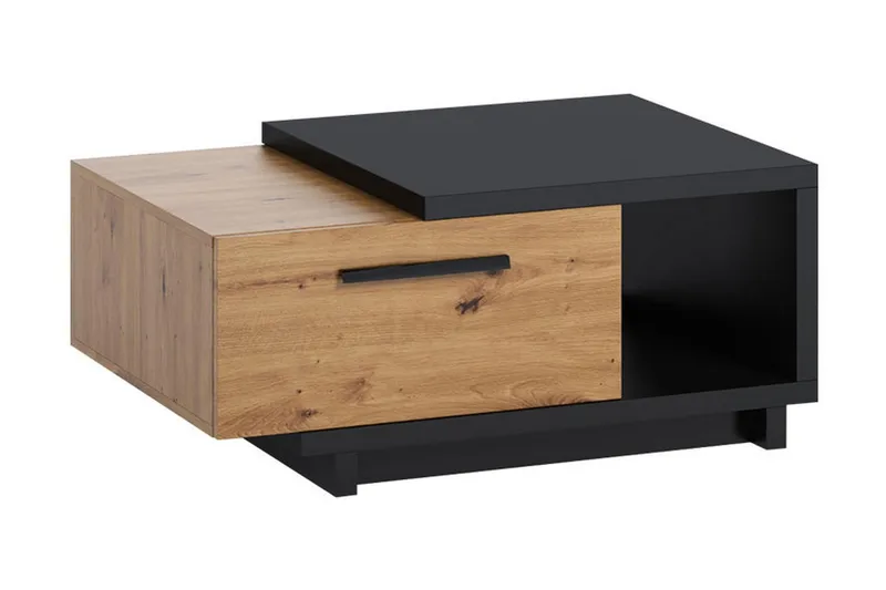 Ingram Soffbord 90 cm med Förvaring Låda + Hylla, Natur/Svart
