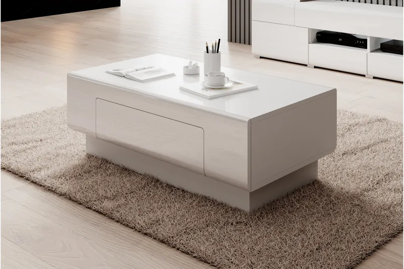 Toreno Soffbord 110 cm med Förvaring Hylla + Låda - Vit - Products - Möbler - Bord & matgrupp - Soffbord - Soffbord med förvaring