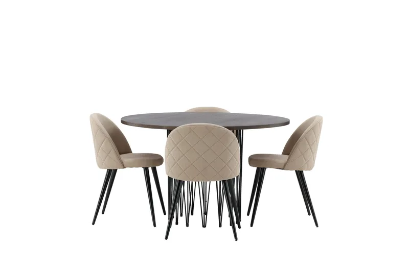 Stone Matgrupp 120 cm Rund med 4 Velvet stolar - Beige - Products - Möbler - Bord & matgrupp - Matgrupp