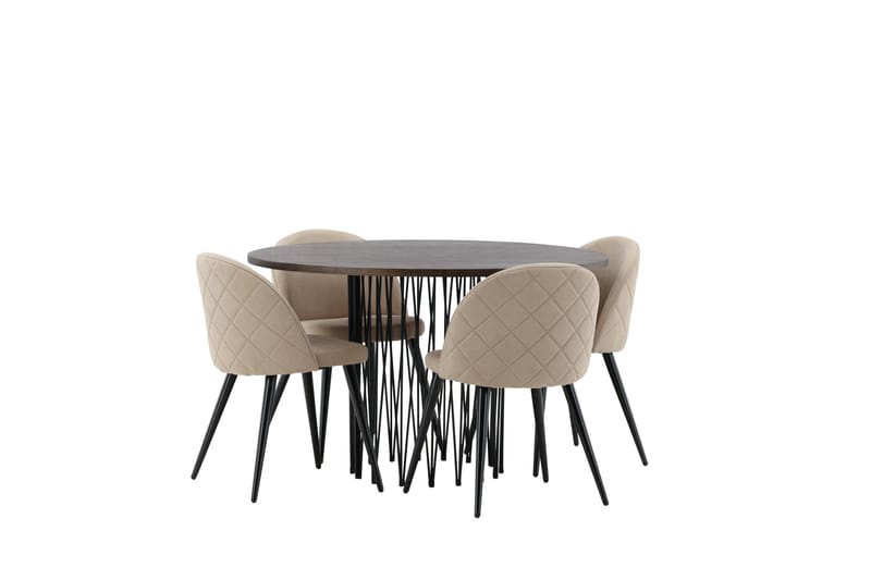 Stone Matgrupp 120 cm Rund med 4 Velvet stolar - Beige - Products - Möbler - Bord & matgrupp - Matgrupp