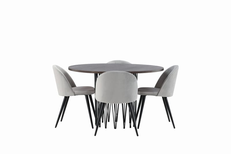 Stone Matgrupp 120 cm Rund med 4 Velvet stolar - Grå - Products - Möbler - Bord & matgrupp - Matgrupp