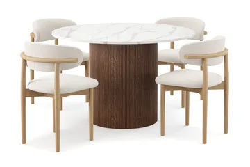 Uppveda Matbord 120 cm Rund med 4 st Jaiveer Matstolar - Brun - Products - Möbler - Bord & matgrupp - Matgrupp