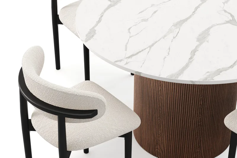 Uppveda Matbord 120 cm Rund med 4 st Jaiveer Matstolar - Brun - Products - Möbler - Bord & matgrupp - Matgrupp