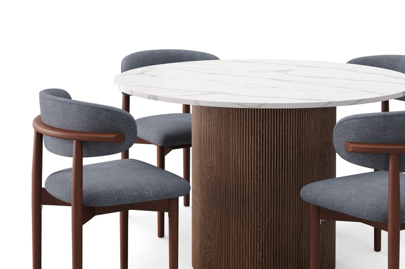 Uppveda Matbord 120 cm Rund med 4 st Jaiveer Matstolar - Brun - Products - Möbler - Bord & matgrupp - Matgrupp