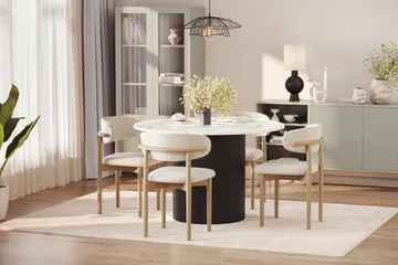 Uppveda Matbord 120 cm Rund med 4 st Jaiveer Matstolar - Svart/Vit - Products - Möbler - Bord & matgrupp - Matgrupp