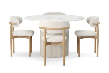 Uppveda Matbord 120 cm Rund med 4 st Jaiveer Matstolar - Vit - Products - Möbler - Bord & matgrupp - Matgrupp