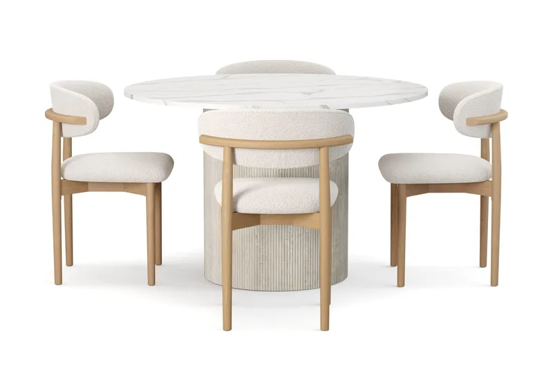 Uppveda Matbord 120 cm Rund med 4 st Jaiveer Matstolar - Vit - Products - Möbler - Bord & matgrupp - Matgrupp