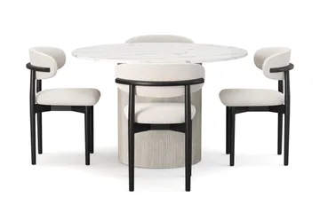 Uppveda Matbord 120 cm Rund med 4 st Jaiveer Matstolar - Vit - Products - Möbler - Bord & matgrupp - Matgrupp