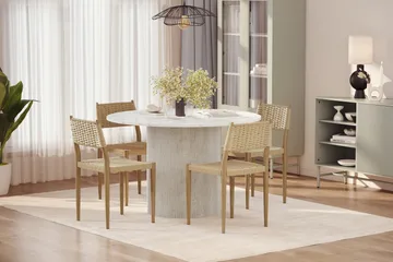 Uppveda Matbord 120 cm Rund med 4 st Jamna Matstolar - Vit - Products - Möbler - Bord & matgrupp - Matgrupp