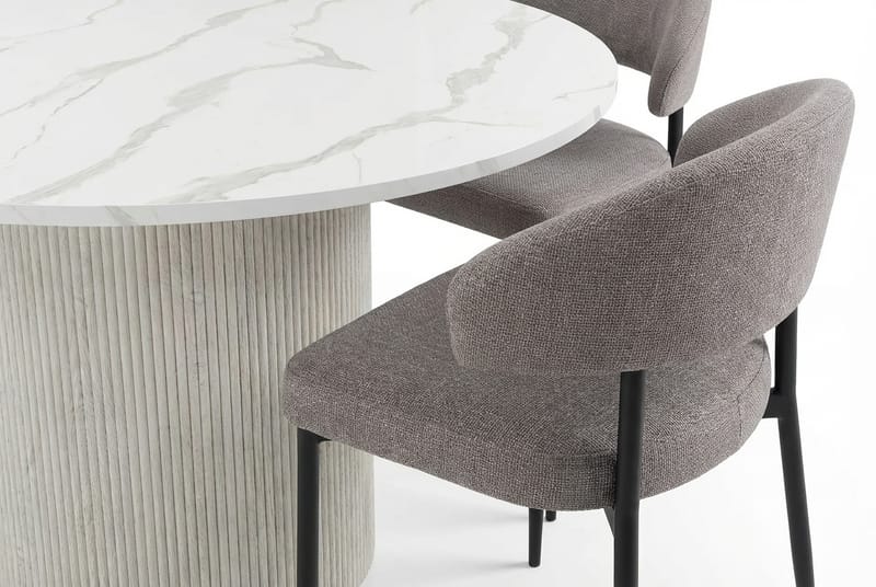 Uppveda Matbord 120 cm Runt Vitt med 4 Sawako Greige Stolar - Vit/Greige - Products - Möbler - Bord & matgrupp - Matgrupp
