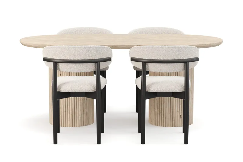 Uppveda Matbord Travetin utseende med 4 st Jaiveer Matstolar - Beige - Products - Möbler - Bord & matgrupp - Matgrupp