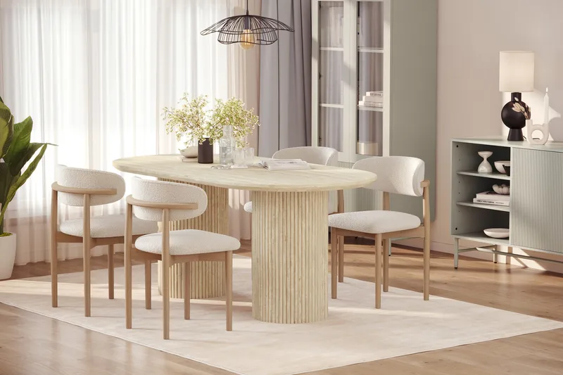 Uppveda Matbord Travetin utseende med 4 st Jaiveer Matstolar - Beige - Products - Möbler - Bord & matgrupp - Matgrupp