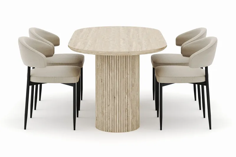 Uppveda Ovalt Matbord 180x90 cm med 4 Sawako Stolar - Beige - Products - Möbler - Bord & matgrupp - Matgrupp