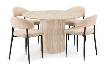 Uppveda Runt Matbord 120cm Travetin utseende med 4 st Jairam Matstolar - Beige - Products - Möbler - Bord & matgrupp - Matgrupp