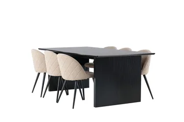 Vail Matgrupp 200 cm Rektangulär med 6 Velvet stolar - Beige - Products - Möbler - Bord & matgrupp - Matgrupp