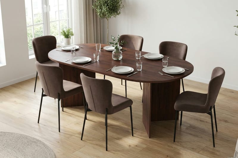 Vera Matgrupp rektangulärt 180 cm Valnöt med 6 Elsie Matstolar - Valnöt/Brun - Products - Möbler - Bord & matgrupp - Matgrupp