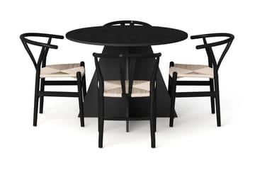 Vera Matgrupp runt 110 cm Svart med 4 Dastoori Matstolar - Svartlaserad ek - Products - Möbler - Bord & matgrupp - Matgrupp