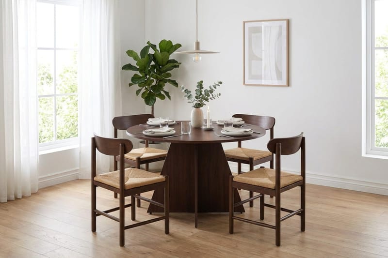 Vera Matgrupp runt 110 cm Valnöt med 4 Malte Matstolar - Valnöt - Products - Möbler - Bord & matgrupp - Matgrupp