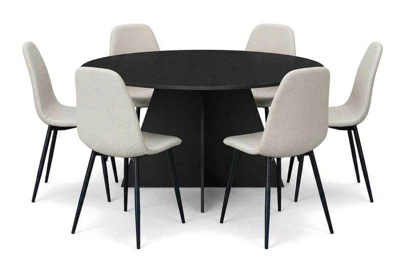 Vera Matgrupp runt 150 cm Svart med 6 Nibe Matstolar - Svart - Products - Möbler - Bord & matgrupp - Matgrupp