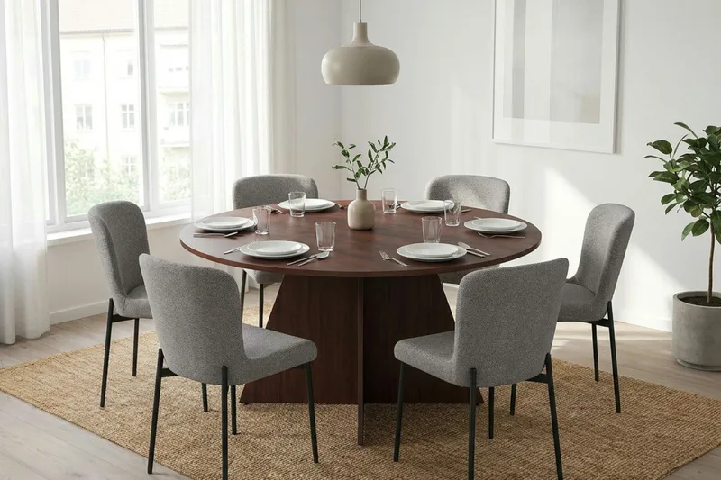 Vera Matgrupp runt 150 cm Valnöt med 6 Elsie Matstolar - Valnöt - Products - Möbler - Bord & matgrupp - Matgrupp