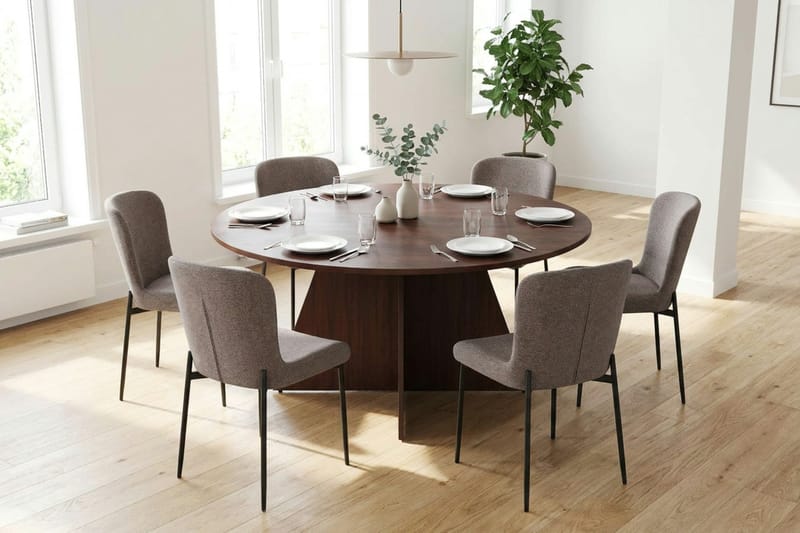 Vera Matgrupp runt 150 cm Valnöt med 6 Elsie Matstolar - Valnöt/Grå - Products - Möbler - Bord & matgrupp - Matgrupp