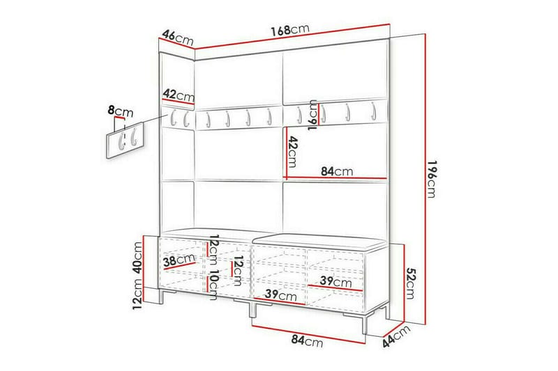 Dunvegan Hallmöbelset 168x46 cm - Vit - Products - Möbler - Hallmöbler - Möbelset för hall & entre