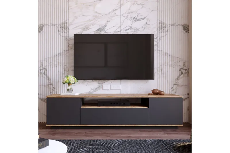 Anari Tv-bänk 180 cm med Hylla - Antracit/Natur - Products - Möbler - TV- & Mediamöbler - TV bänk & mediabänk