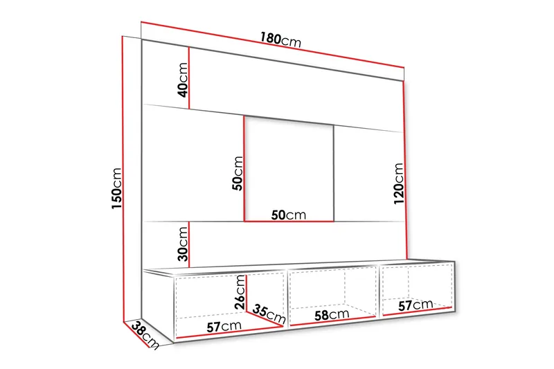 Bernice Tv-skåp 38x150 cm - Svart - Products - Möbler - TV- & Mediamöbler - TV-möbelset