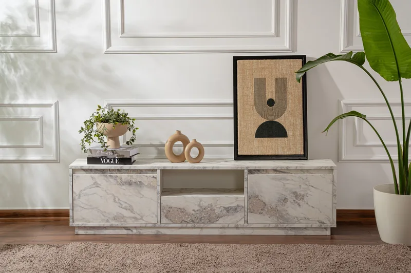 Gulliver Tv-bänk 160x30 cm - Ljus Beige/Marmor - Products - Möbler - TV- & Mediamöbler - TV bänk & mediabänk