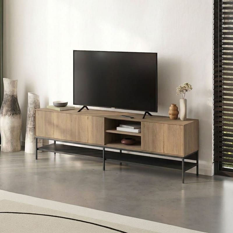 Kenvor Tv-bänk 180 cm - Naturfärgad ek, trä svart, svart - Products - Möbler - TV- & Mediamöbler - TV bänk & mediabänk