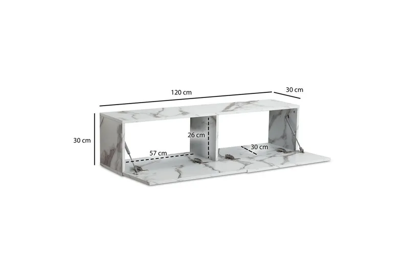 Lowboard Wohnling Folierad upphängning med luckdörr, modern Marmor, Vit, 120 cm - Marmor, Vit, 120 cm - Products - Möbler - TV- & Mediamöbler - TV-hylla