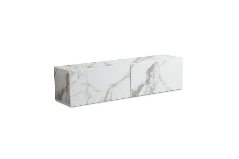 Lowboard Wohnling Folierad upphängning med luckdörr, modern Marmor, Vit, 120 cm, Marmor, Vit, 120 cm