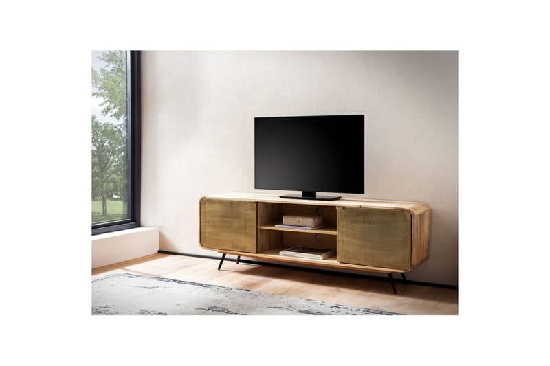 Lowboard Wohnling Massivt trä med 2 metall dörrar förvaringsbrickor industriell - Products - Möbler - TV- & Mediamöbler - TV-skåp