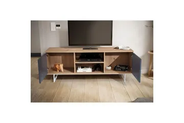 Lowboard Wohnling modernt spånskiva, 2 dörrar, förvaringsbrickor, metallben, modern stil Ek, Grå - Ek, Grå - Products - Möbler - TV- & Mediamöbler - TV-skåp