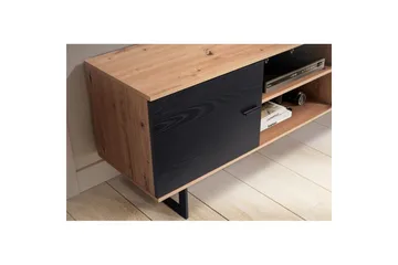 Lowboard Wohnling modernt spånskiva, 2 dörrar, förvaringsbrickor, metallben, modern stil Ek, Svart - Ek, Svart - Products - Möbler - TV- & Mediamöbler - TV-skåp