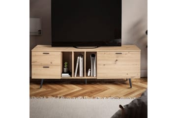Lowboard Wohnling modernt spånskiva, 2 lådor, 1 dörr, förvaringsbrickor, metallben, modern stil Svart, Ek - Svart, Ek - Products - Möbler - TV- & Mediamöbler - TV bänk & mediabänk