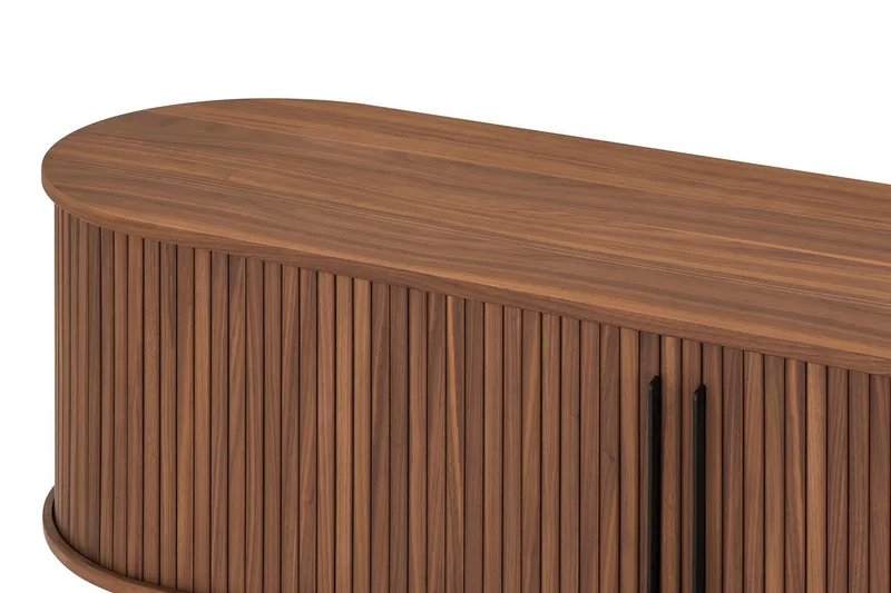 Noira Oval TV bänk Valnöt 150x45 cm Ribbad - Mörkbrunt / Brunt Trä - Products - Möbler - TV- & Mediamöbler - TV bänk & mediabänk