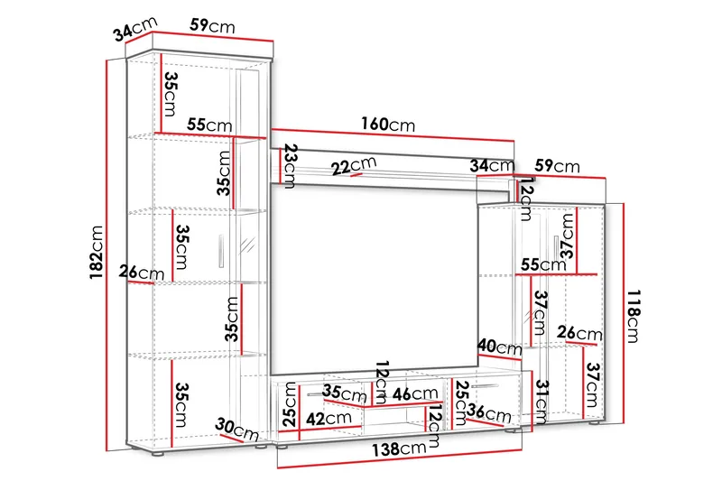 Olerum Tv-möbelset 256x40 cm - Vit - Products - Möbler - TV- & Mediamöbler - TV-möbelset
