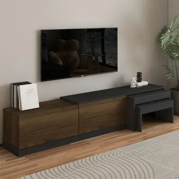 Zalven TV-bänk 180x36x30 cm - antracit och antik valnöt - Products - Möbler - TV- & Mediamöbler - TV bänk & mediabänk