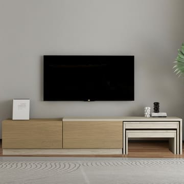 Zalven TV-bänk 180x36x30 cm - travertin och varm ek - Products - Möbler - TV- & Mediamöbler - TV bänk & mediabänk