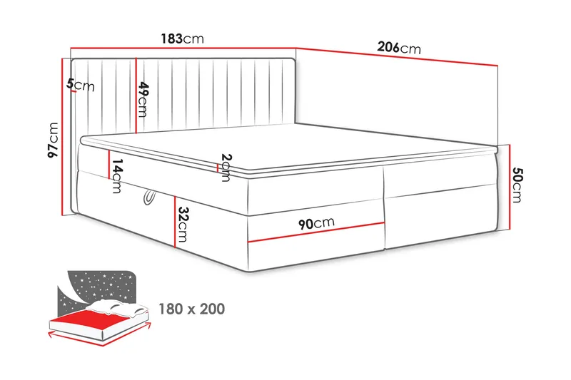 Calrosor Sängpaket Kontinentalsäng med Förvaring 180x200 cm - Rosa - Products - Möbler - Säng - Komplett sängpaket