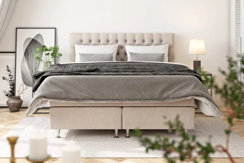 Celine Sängpaket 140x200cm - Beige/Sammet - Products - Möbler - Säng - Kontinentalsäng