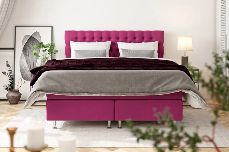 Celine Sängpaket 180x200 cm - Rosa/Sammet - Products - Möbler - Säng - Kontinentalsäng